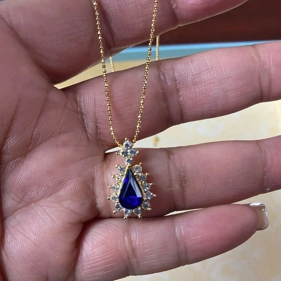 Vintage - Nina Ricci Gold Plated Blue Crystal & Rhinestone Necklace - Picture 7 of 8